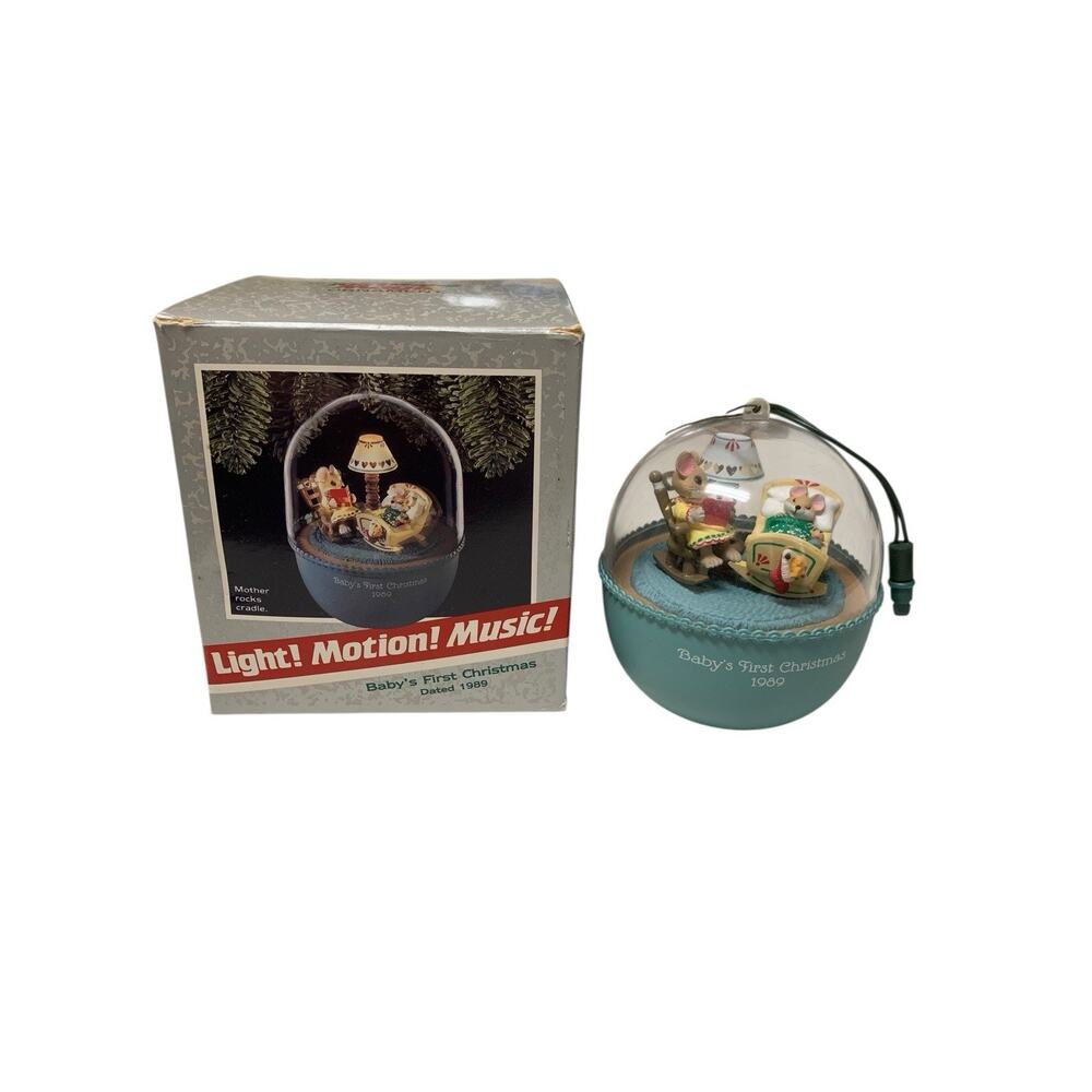 1989 Hallmark Keepsake Baby's First Christmas Ornament Motion Rock Cradle (see)